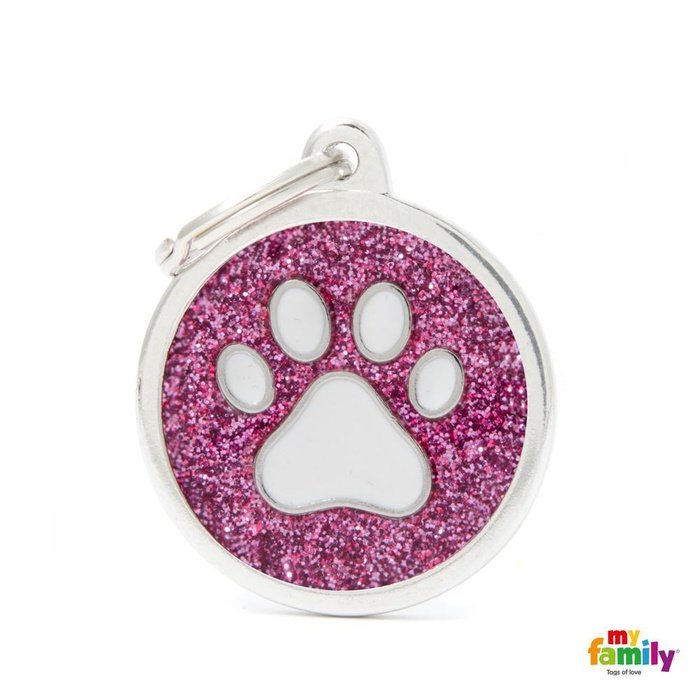 MyFamily medaille Médaille pour chiens - Shine Grand Rond Glitter Patte Blanche