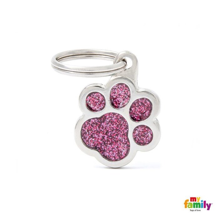 MyFamily medaille Médaille pour chiens - Shine Petite Patte Glitter rose