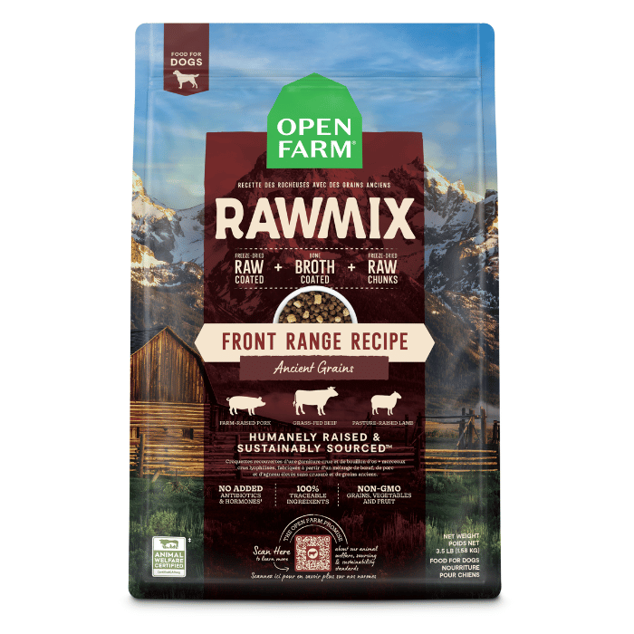 Open Farm nourriture Nourriture pour chien Open Farm RawMix recette Front Range avec grains anciens