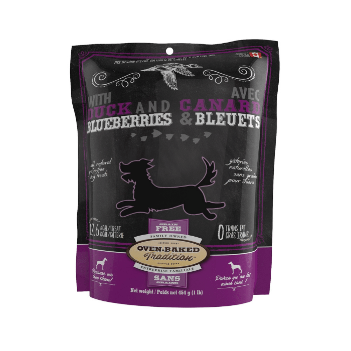 Oven baked tradition biscuit Gâteries Pour Chien, Sans Grains, Biscuits Canard Et Bleuets 454gr