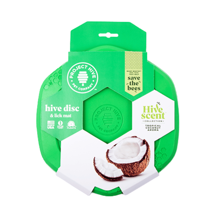 Project Hive jouets pour chien Frisbee et Lickmat pour chien - Hive Collection parfumée Noix de coco