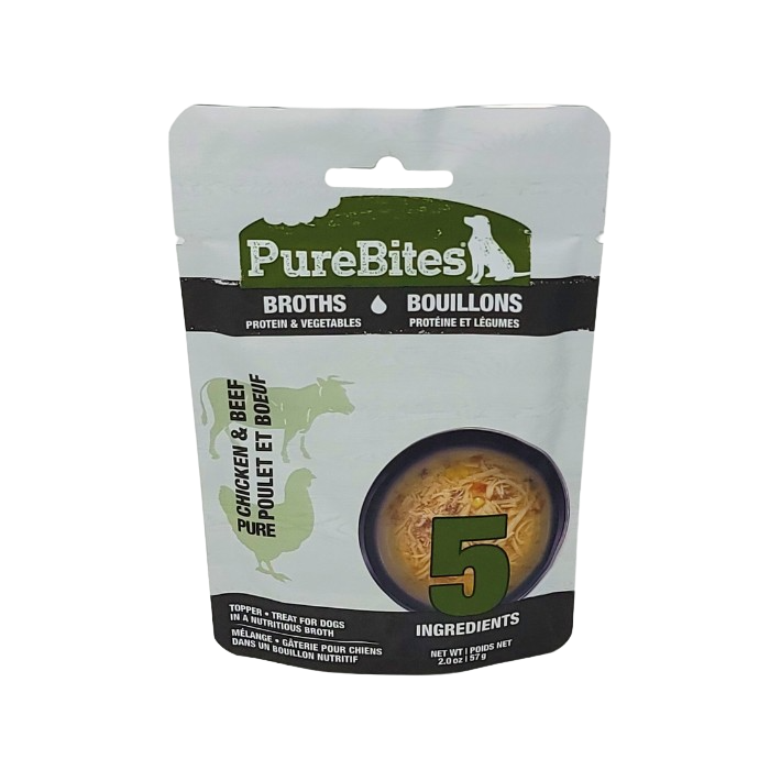 Pure Bites Bouillon protéines &amp; légumes Poulet &amp; boeuf pour chiens 57g