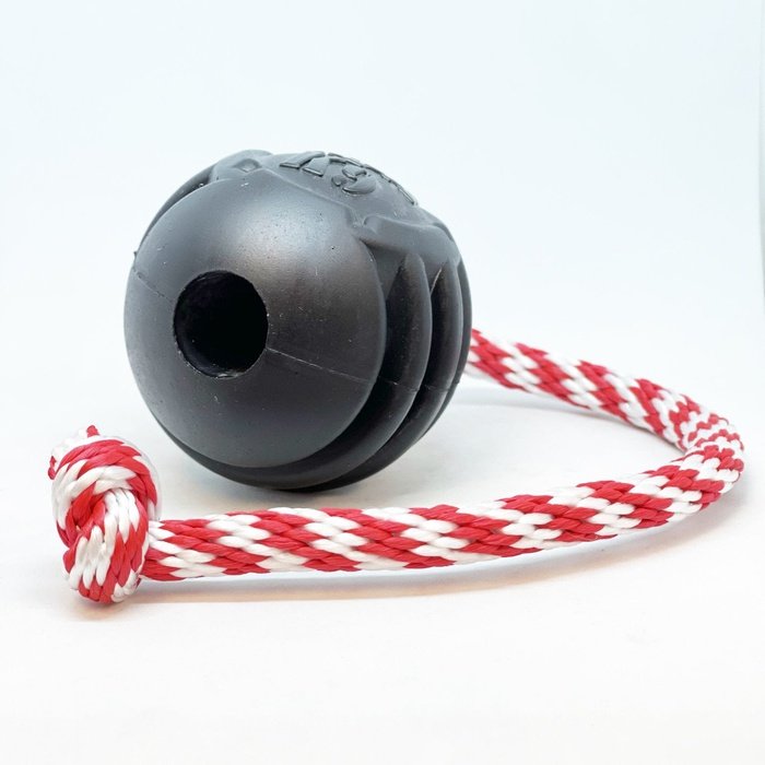 Sodapup jouets pour chien Large Balle avec corde et distributrice de gâteries en caoutchouc durable - Noir