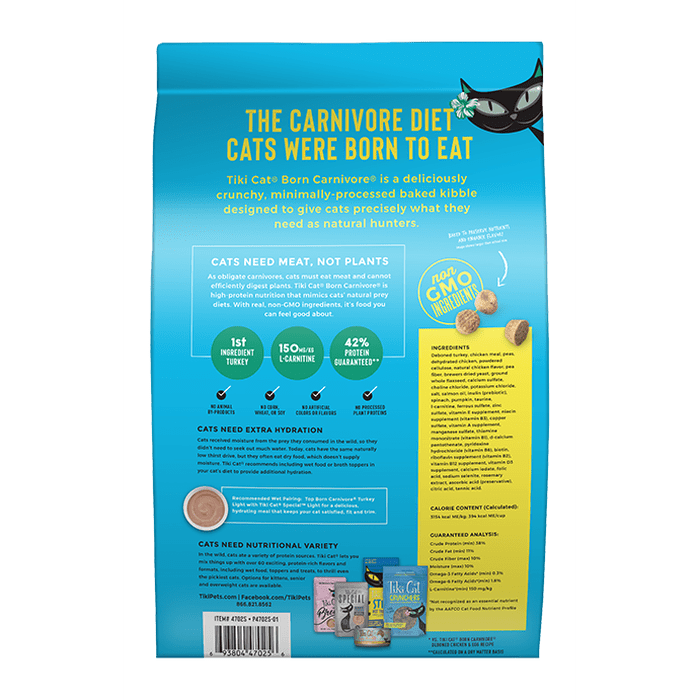 Tiki nourriture chat 2.8lbs Nourriture pour Chats Tiki Cat Born Carnivore - Dinde - Léger