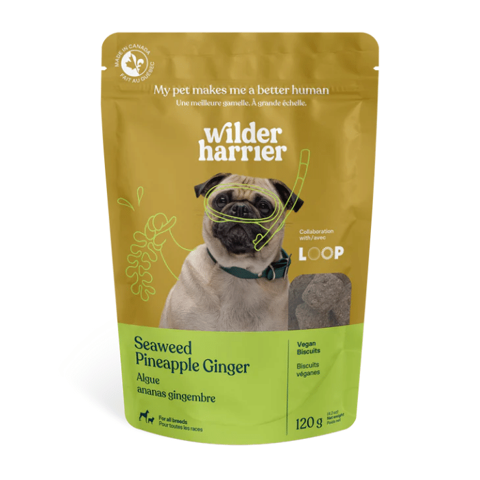Wilder Harrier Gâteries Biscuits véganes aux algues pour chiens - Ananas et gingembre 120g