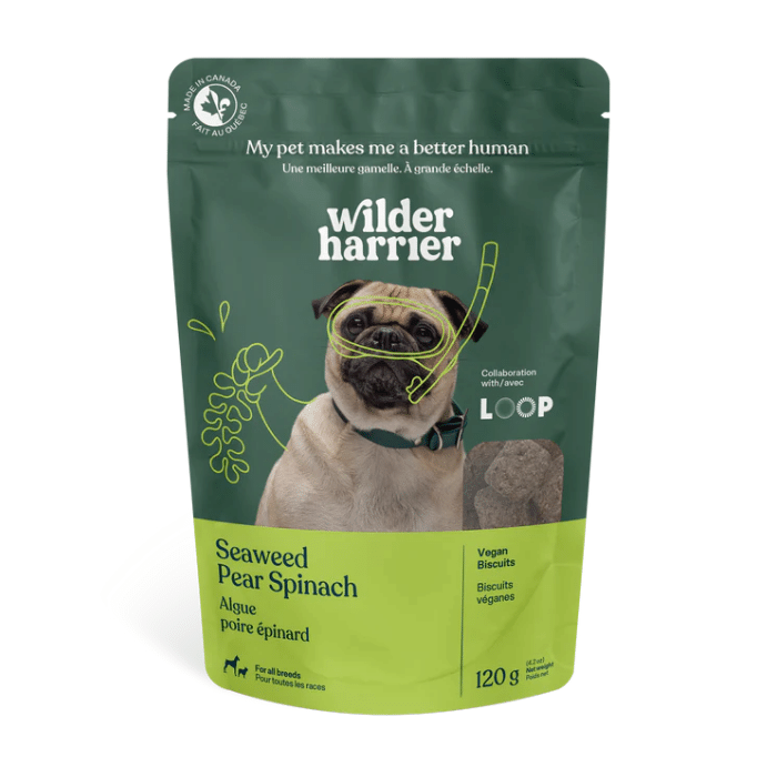 Wilder Harrier Gâteries Biscuits véganes aux algues pour chiens - Poire et épinard 120g