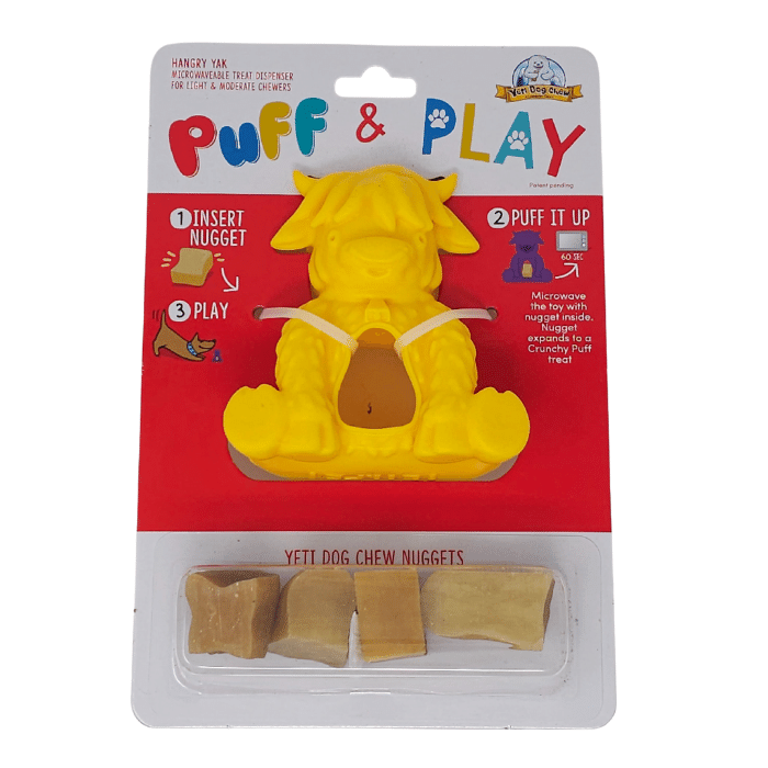 Yeti Dog Chew jouet interactif Jaune Jouet interactif pour chien Yeti Puff And Play Hangry Yak