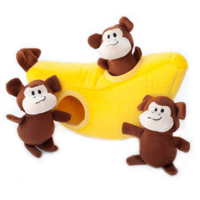 Jouet interactif pour chiens - singes dans la banane - Sherbrooke Canin